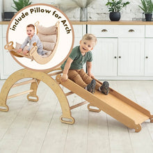 Load image into Gallery viewer, 3in1 Montessori Climbing Set: Climbing Arch + Slide Board + Cushion – Chocolate