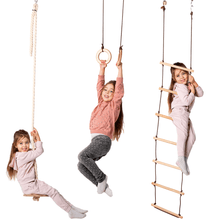 Load image into Gallery viewer, 3in1 Swing &amp; Climbing Set: Rope Ladder, Gym Rings &amp; Disc Swing