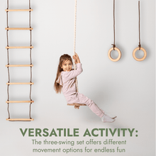 Load image into Gallery viewer, 3in1 Swing &amp; Climbing Set: Rope Ladder, Gym Rings &amp; Disc Swing
