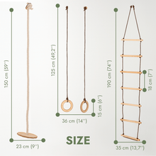 Load image into Gallery viewer, 3in1 Swing &amp; Climbing Set: Rope Ladder, Gym Rings &amp; Disc Swing