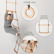 Load image into Gallery viewer, 3in1 Swing &amp; Climbing Set: Rope Ladder, Gym Rings &amp; Disc Swing