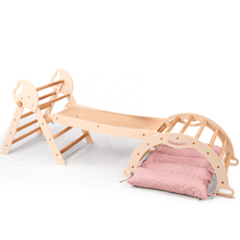 Load image into Gallery viewer, 4in1 Montessori Climbing Set: Pikler Triangle, Arch, Slide Board, and Cushion for Toddlers (1–3 Years)