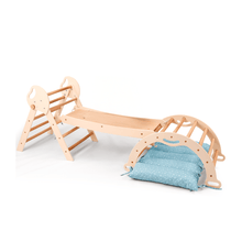 Load image into Gallery viewer, 4in1 Montessori Climbing Set: Pikler Triangle, Arch, Slide Board, and Cushion for Toddlers (1–3 Years)