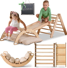 Load image into Gallery viewer, 4in1 Montessori Climbing Set: Triangle Ladder + Climbing Arch + Slide Board + Cushion (1-3 y.o)