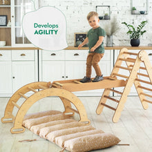 Load image into Gallery viewer, 4in1 Montessori Climbing Set: Triangle Ladder + Climbing Arch + Slide Board &amp; Cushion – Beige