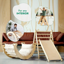 Load image into Gallery viewer, 4in1 Montessori Climbing Set: Triangle Ladder + Climbing Arch + Slide Board &amp; Cushion – Beige
