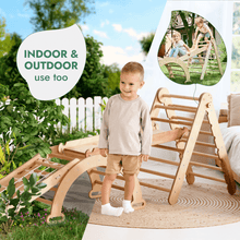 Load image into Gallery viewer, 4in1 Montessori Climbing Set: Triangle Ladder + Climbing Arch + Slide Board + Net – Beige