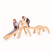 Load image into Gallery viewer, 4in1 Montessori Climbing Set: Triangle Ladder + Climbing Arch + Slide Board + Net – Beige
