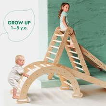 Load image into Gallery viewer, 4in1 Montessori Climbing Set: Triangle Ladder + Climbing Arch + Slide Board + Net – Beige