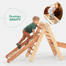 Load image into Gallery viewer, 4in1 Montessori Climbing Set: Triangle Ladder + Climbing Arch + Slide Board + Net – Beige