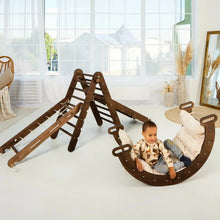Load image into Gallery viewer, 5in1 Montessori Climbing Set: Triangle Ladder, Climbing Arch, Slide, Net &amp; Cushion – Chocolate