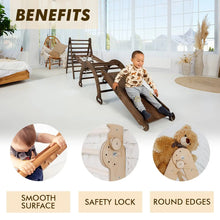Load image into Gallery viewer, 5in1 Montessori Climbing Set: Triangle Ladder, Climbing Arch, Slide, Net &amp; Cushion – Chocolate