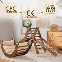 Load image into Gallery viewer, 5in1 Montessori Climbing Set: Triangle Ladder, Climbing Arch, Slide, Net &amp; Cushion – Chocolate