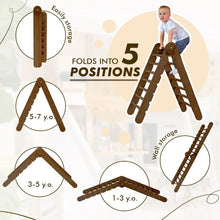 Load image into Gallery viewer, 5in1 Montessori Climbing Set: Triangle Ladder, Climbing Arch, Slide, Net &amp; Cushion – Chocolate