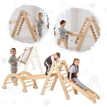 Load image into Gallery viewer, 5in1 Montessori Climbing Set: Triangle Ladder + Climbing Arch + Slide Board + Climbing Net + Art Addition