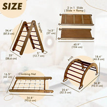 Load image into Gallery viewer, 5in1 Montessori Climbing Set: Triangle Ladder, Climbing Arch, Slide, Net &amp; Cushion – Chocolate