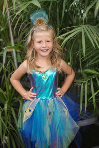 Pretty Peacock Dress & Headband Size 5-6