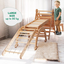 Load image into Gallery viewer, 6in1 Montessori Climbing Set: Triangle Ladder + Arch/Rocker + Slide/Ramp + Net + Cushion + Art Addition