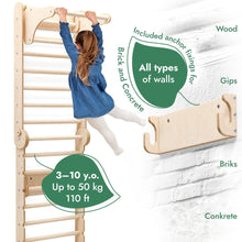 Load image into Gallery viewer, 6in1 Wooden Swedish Wall / Climbing ladder for Children + Swing Set + Slide Board
