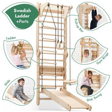 Load image into Gallery viewer, 6in1 Wooden Swedish Wall / Climbing ladder for Children + Swing Set + Slide Board