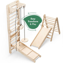 Load image into Gallery viewer, 6in1 Wooden Swedish Wall / Climbing ladder for Children + Swing Set + Slide Board