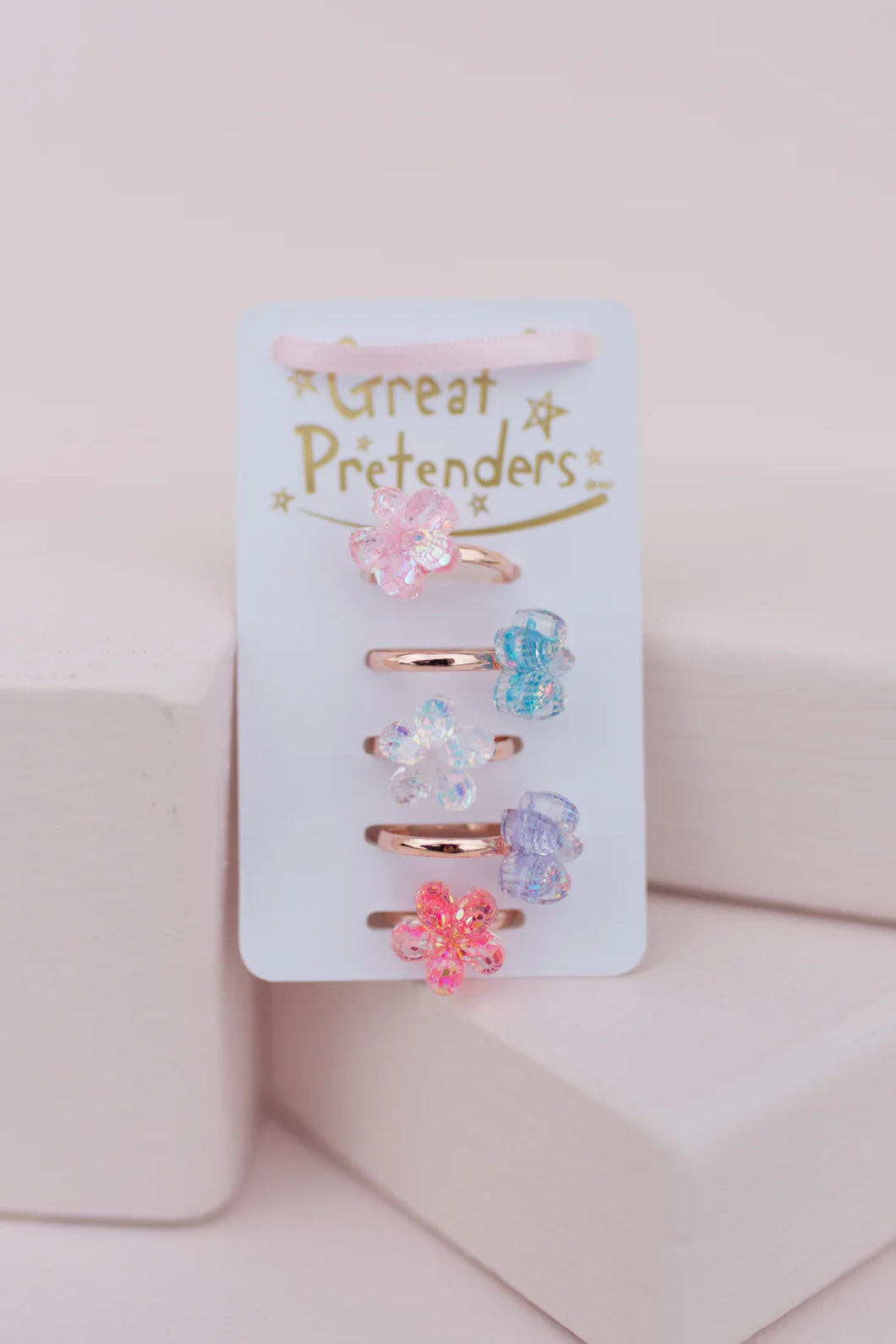 Boutique Shimmer Flower Rings 5pc