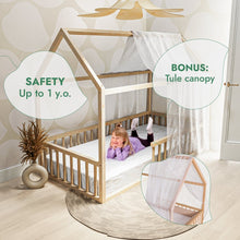 Load image into Gallery viewer, Twin Size Montessori House Bed for Kids with Fence