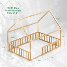 Load image into Gallery viewer, Twin Size Montessori House Bed for Kids with Fence