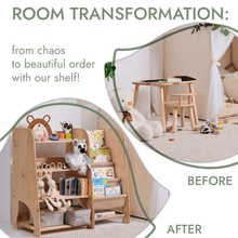 Load image into Gallery viewer, Wooden Montessori Shelves for Toddler 2in1: Bookshelf &amp; Toy Shelving
