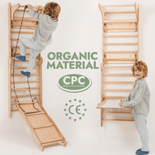 Load image into Gallery viewer, Wooden Swedish Wall / Climbing ladder for Children + Swing Set + Slide Board + Art Add-on
