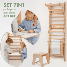 Load image into Gallery viewer, Wooden Swedish Wall / Climbing ladder for Children + Swing Set + Slide Board + Art Add-on