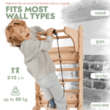 Load image into Gallery viewer, Wooden Swedish Wall / Climbing ladder for Children + Swing Set + Slide Board + Art Add-on